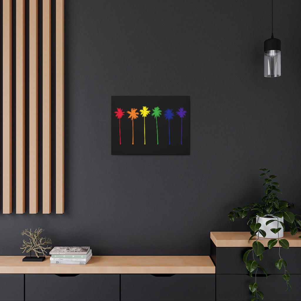 Pride Palm Trees on Black Canvas Gallery Wrap