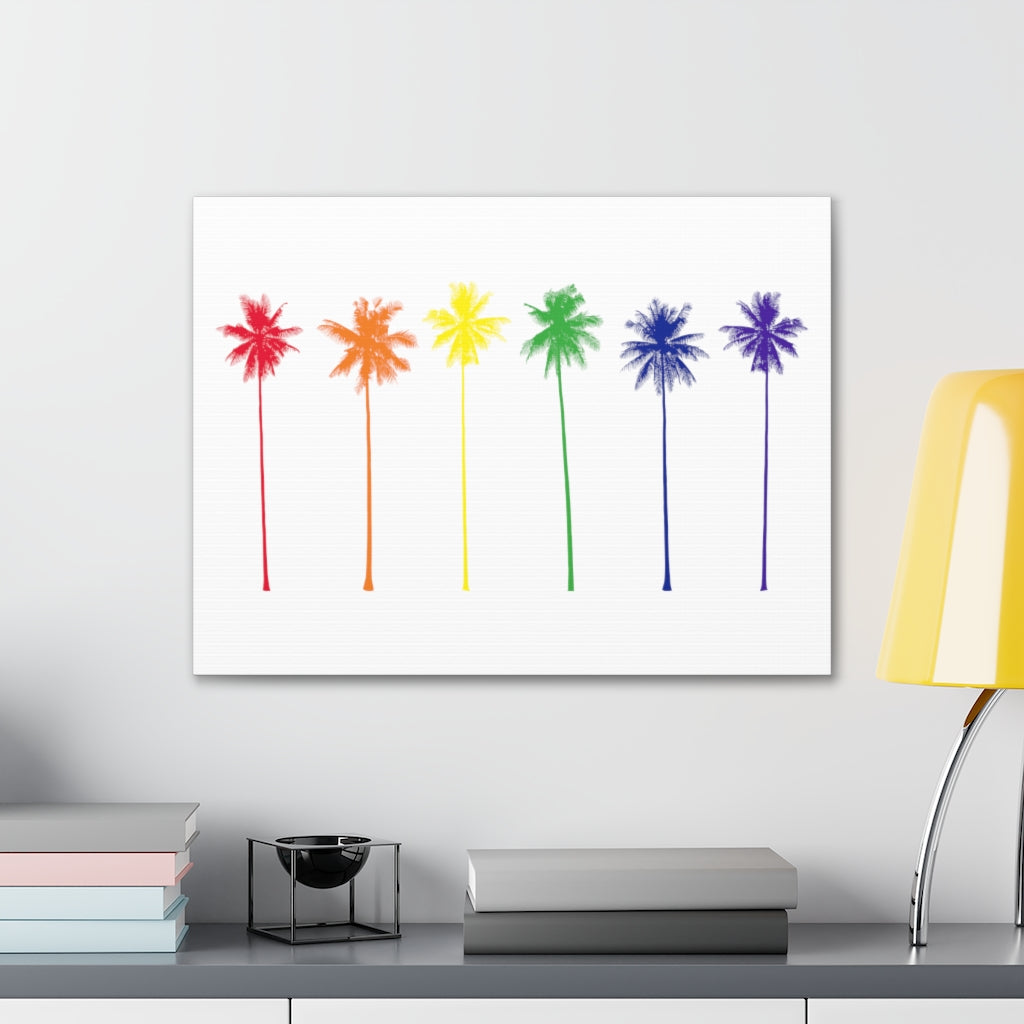 Pride Palm Trees on White Canvas Gallery Wrap